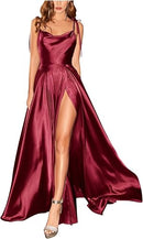 Women's Satin Spaghetti Strap Prom Dress
