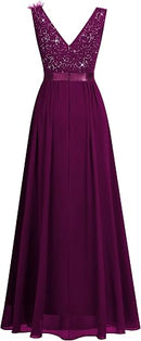 Women's Sequin Lace V-Neck Maxi Dress with High Split