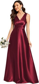 Women's Satin A-Line Maxi Bridesmaid Dress