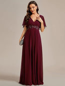 Women's Chiffon V-Neck Appliqué Evening Dress