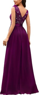 Women's Sequin Lace V-Neck Maxi Dress with High Split