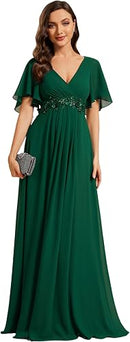 Women's Chiffon V-Neck Appliqué Bridesmaid Dress