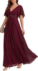 Women's Chiffon V-Neck Appliqué Evening Dress
