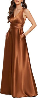 Women's Satin A-Line Maxi Bridesmaid Dress