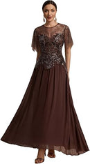 Women's Embroidered Sequin Chiffon Maxi Dress