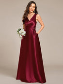 Women's Satin A-Line Maxi Bridesmaid Dress
