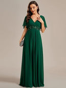 Women's Chiffon V-Neck Appliqué Bridesmaid Dress