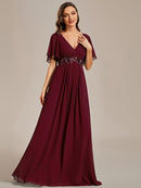 Women's Chiffon V-Neck Appliqué Evening Dress