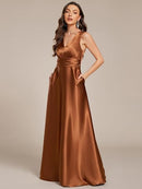 Women's Satin A-Line Maxi Bridesmaid Dress
