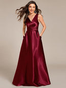 Women's Satin A-Line Maxi Bridesmaid Dress