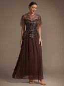 Women's Embroidered Sequin Chiffon Maxi Dress