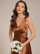 Women's Satin A-Line Maxi Bridesmaid Dress