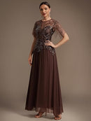 Women's Embroidered Sequin Chiffon Maxi Dress