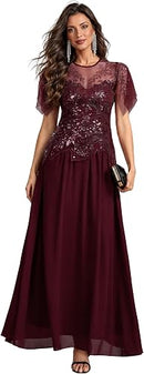 Women's Embroidered Sequin Evening Gown
