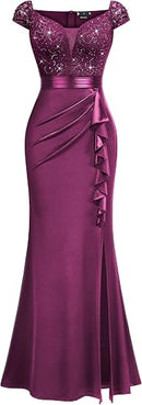 Women's Floral Lace Sequin Mermaid Maxi Dress