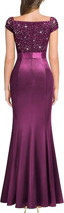 Women's Floral Lace Sequin Mermaid Maxi Dress
