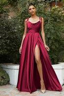 Women's Satin Spaghetti Strap Prom Dress