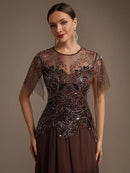 Women's Embroidered Sequin Chiffon Maxi Dress