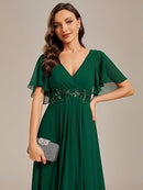 Women's Chiffon V-Neck Appliqué Bridesmaid Dress