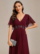 Women's Chiffon V-Neck Appliqué Evening Dress