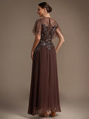 Women's Embroidered Sequin Chiffon Maxi Dress