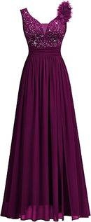 Women's Sequin Lace V-Neck Maxi Dress with High Split