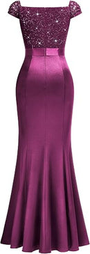 Women's Floral Lace Sequin Mermaid Maxi Dress