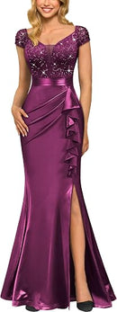 Women's Floral Lace Sequin Mermaid Maxi Dress