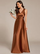 Women's Satin A-Line Maxi Bridesmaid Dress