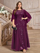 Plus Size Butterfly Sleeve Sequin Mermaid Dress