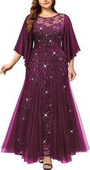 Plus Size Butterfly Sleeve Sequin Mermaid Dress