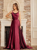 Women's Satin Spaghetti Strap Prom Dress