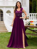 Women's Sequin Lace V-Neck Maxi Dress with High Split