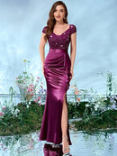 Women's Floral Lace Sequin Mermaid Maxi Dress