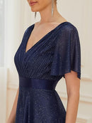 Women's Sparkling Ruffle Sleeve V-Neck Maxi Dress