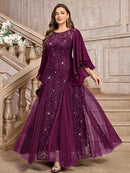 Plus Size Butterfly Sleeve Sequin Mermaid Dress