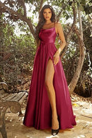 Women's Satin Spaghetti Strap Prom Dress